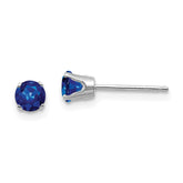 14K White Gold 4mm Round Blue Sapphire Stud Earrings with Rhodium Plating